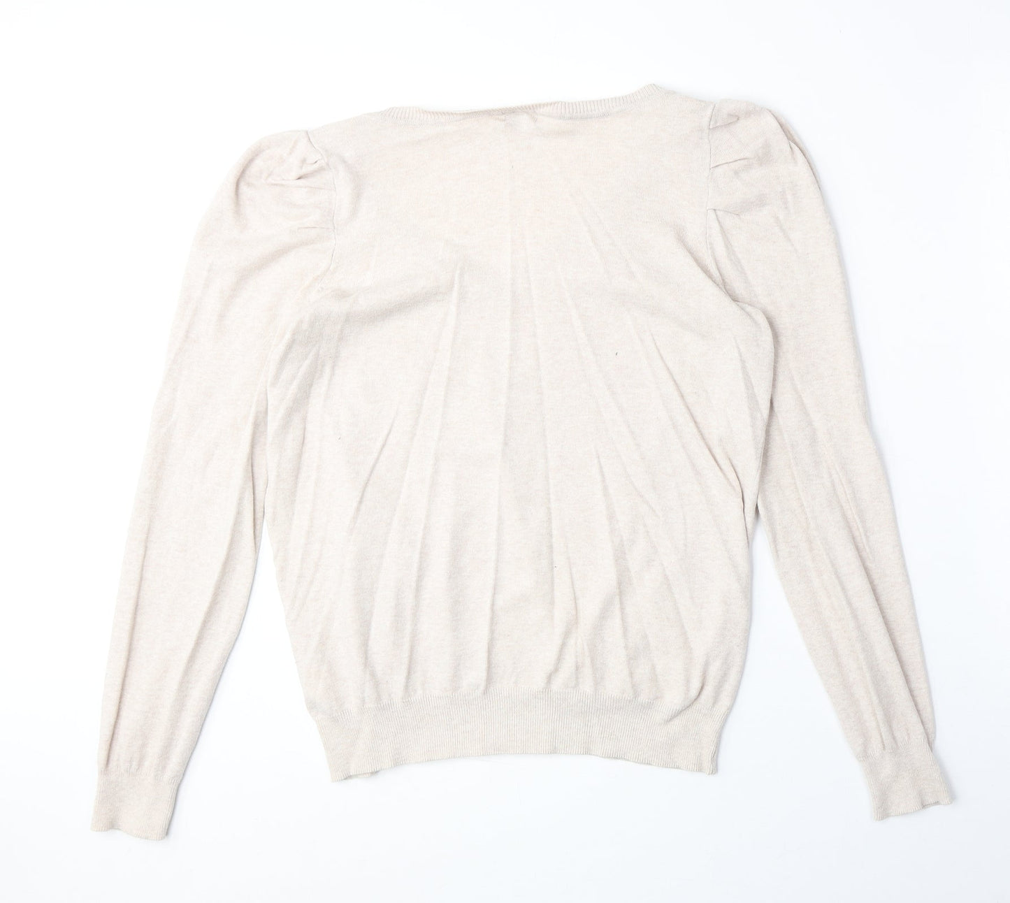 H&M Womens Beige V-Neck Cotton Pullover Jumper Size L