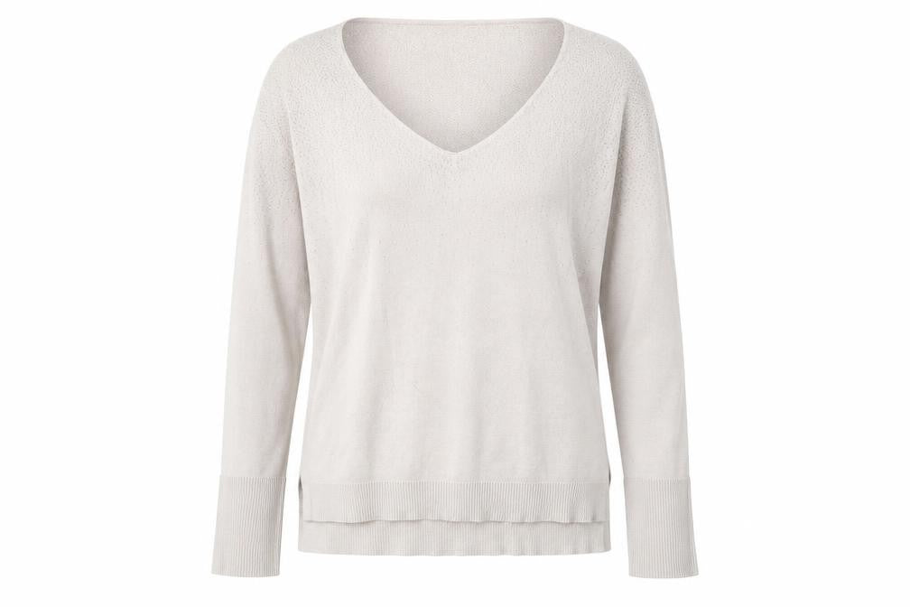 Oasis Womens Beige V-Neck Acrylic Pullover Jumper Size S