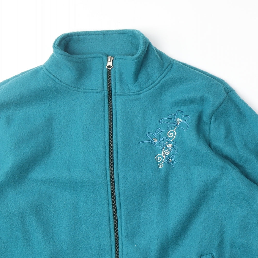 Anne De Lancay Womens Blue Jacket Size M Zip - Flower Detail
