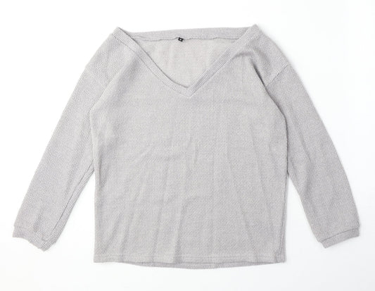 Preworn Womens Grey V-Neck Polyester Pullover Jumper Size S