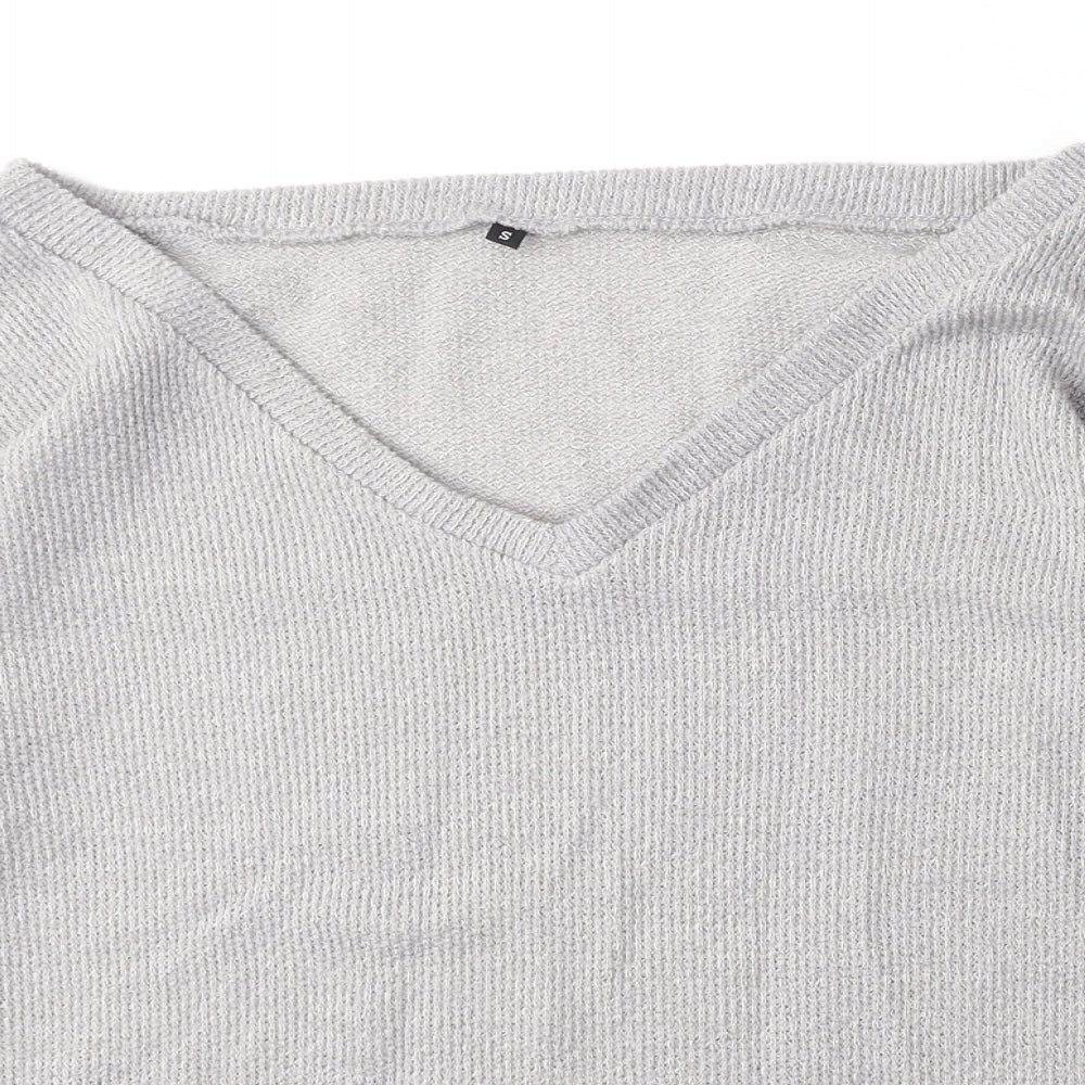 Preworn Womens Grey V-Neck Polyester Pullover Jumper Size S