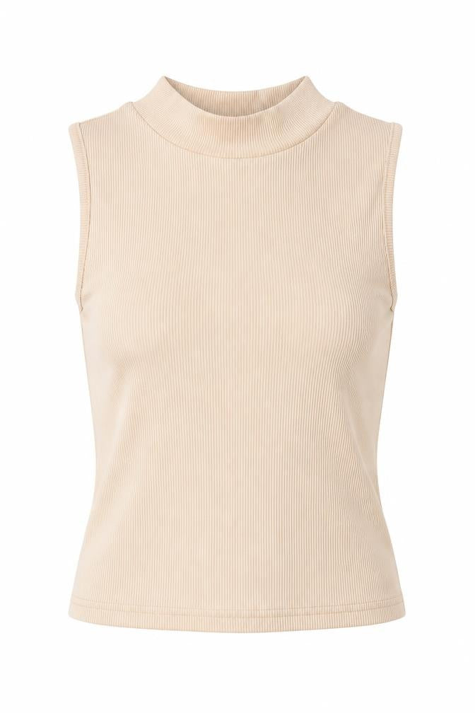 SheIn Womens Beige Polyester Basic Blouse Size XS Mock Neck - Ribbed
