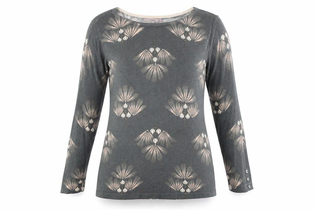 NEXT Womens Grey Geometric Cotton Basic Blouse Size 10 Boat Neck