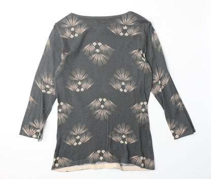 Next Womens Grey Geometric Cotton Basic Blouse Size 10 Boat Neck