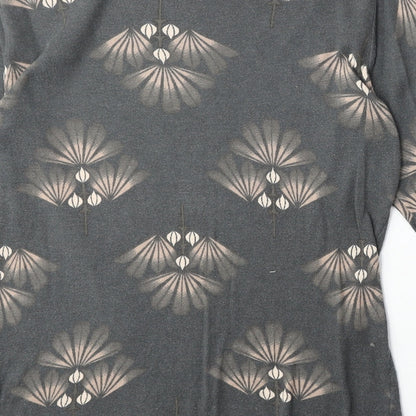 Next Womens Grey Geometric Cotton Basic Blouse Size 10 Boat Neck