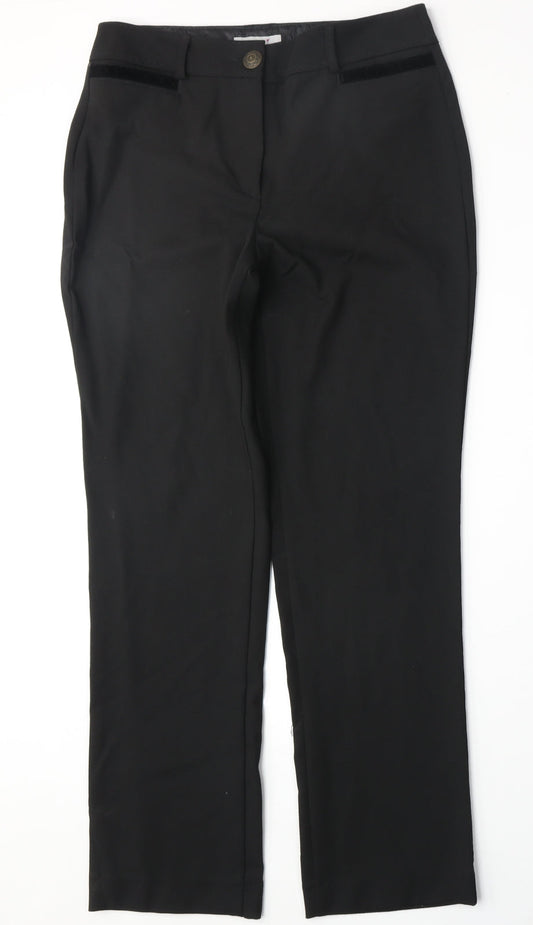 Marks and Spencer Womens Black Polyester Trousers Size 10 Regular Zip