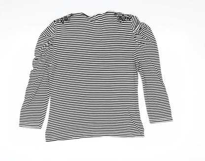 Country Casuals Womens Black Striped Viscose Basic T-Shirt Size L Round Neck