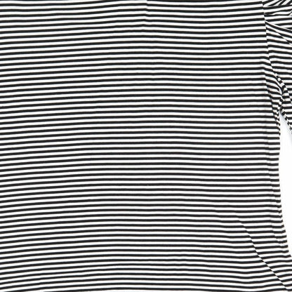 Country Casuals Womens Black Striped Viscose Basic T-Shirt Size L Round Neck