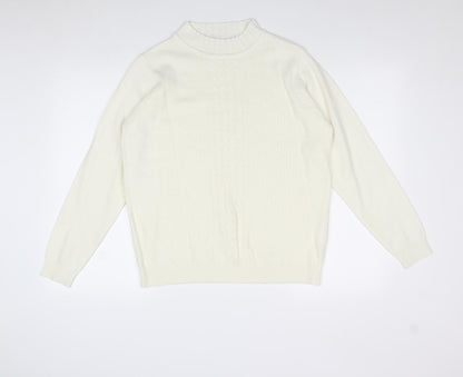EWM Womens Ivory Round Neck Acrylic Pullover Jumper Size M
