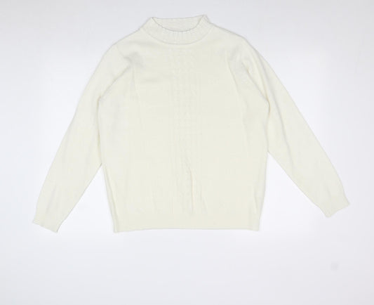 EWM Womens Ivory Round Neck Acrylic Pullover Jumper Size M