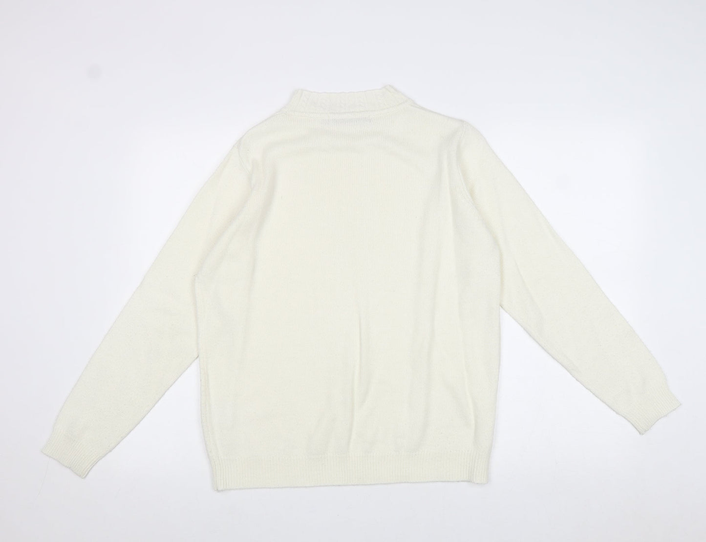 EWM Womens Ivory Round Neck Acrylic Pullover Jumper Size M