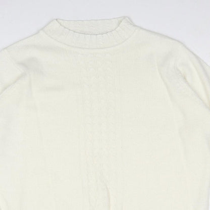EWM Womens Ivory Round Neck Acrylic Pullover Jumper Size M