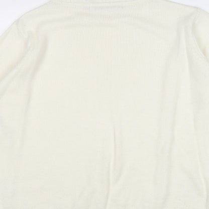 EWM Womens Ivory Round Neck Acrylic Pullover Jumper Size M