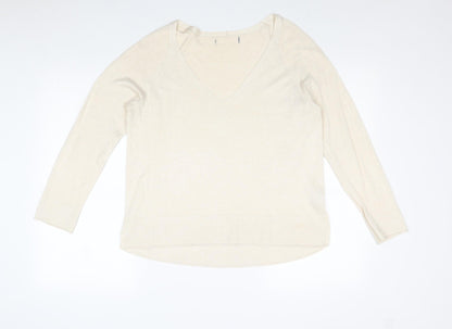 Zara Womens Beige V-Neck Polyester Pullover Jumper Size L