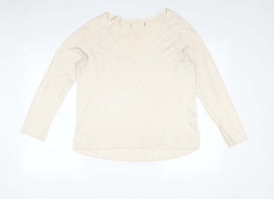 Zara Womens Beige V-Neck Polyester Pullover Jumper Size L