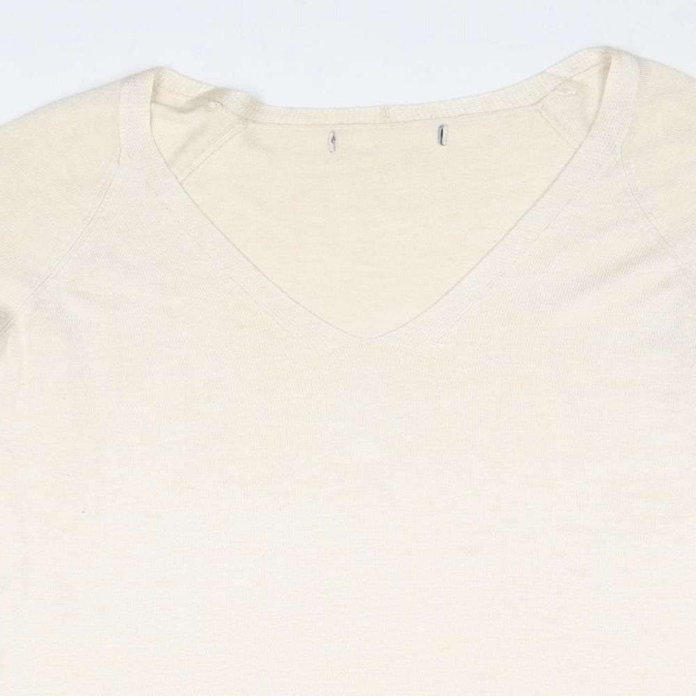 Zara Womens Beige V-Neck Polyester Pullover Jumper Size L