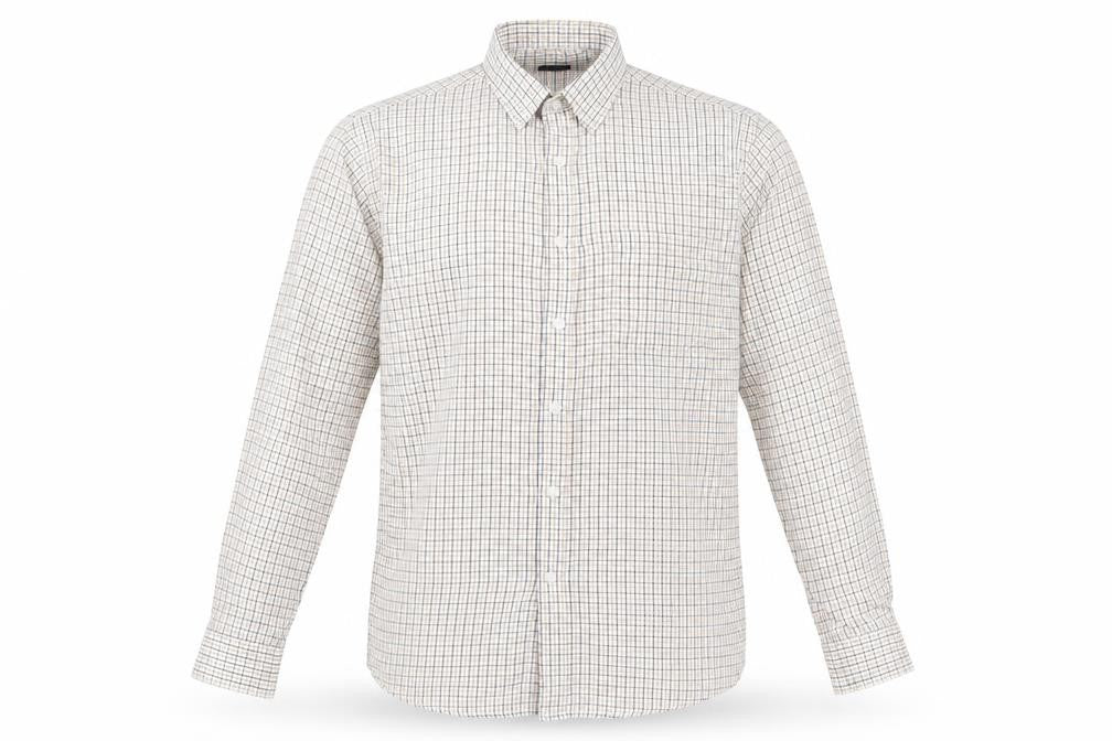 EWM Mens Beige Striped Polyester Button-Up Size L Collared Button