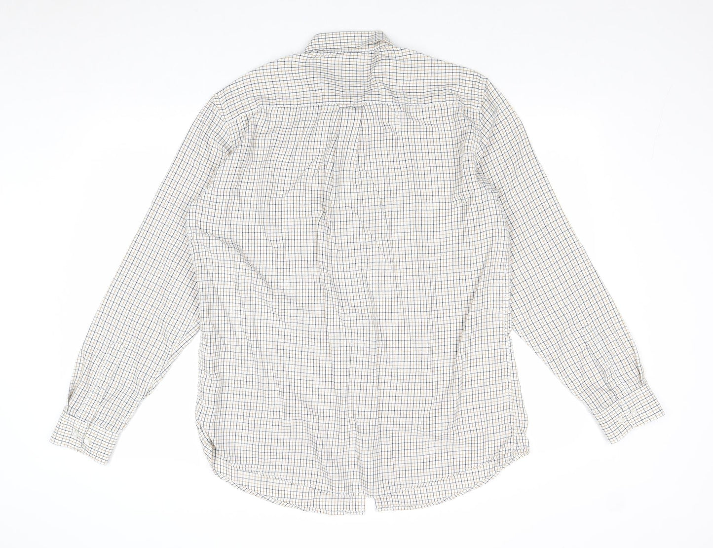 EWM Mens Beige Striped Polyester Button-Up Size L Collared Button
