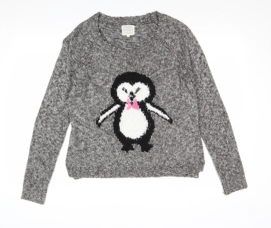 New Look Womens Grey Scoop Neck Acrylic Pullover Jumper Size 8 - Penguin