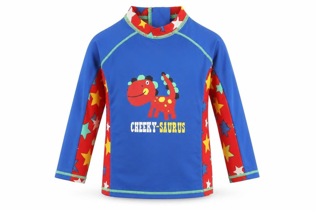Marks & Spencer Boys Blue Geometric Polyamide Basic Blouse Size 12-18 Months Round Neck Zip - Dinosaur and Stars, Swim top