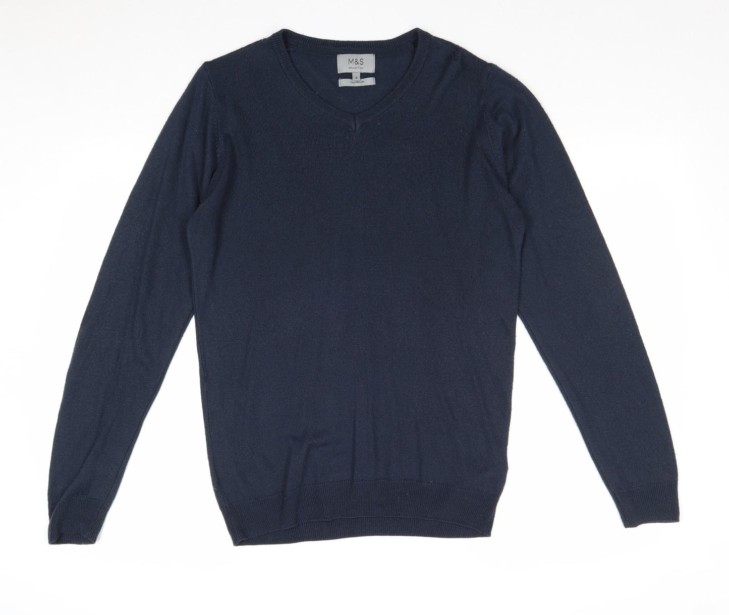 Marks and Spencer Womens Blue V-Neck Acrylic Pullover Jumper Size S