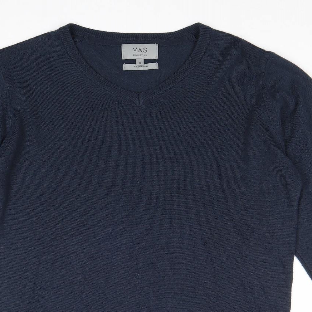 Marks and Spencer Womens Blue V-Neck Acrylic Pullover Jumper Size S