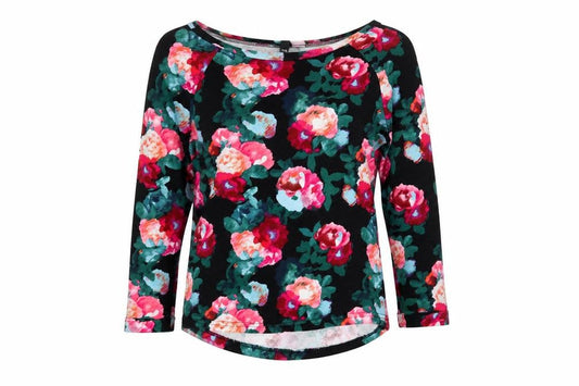 Divided by H&M Womens Black Boat Neck Floral Cotton Pullover Jumper Size XS