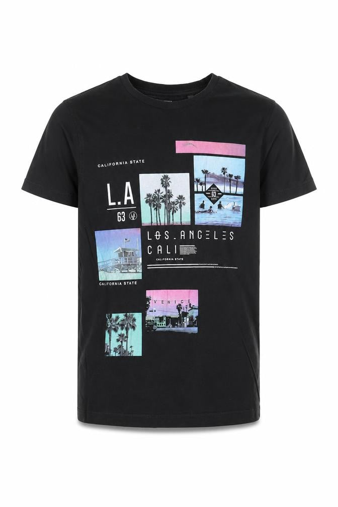 Next Boys Black 100% Cotton Basic T-Shirt Size 7 Years Round Neck Pullover - Los Angeles