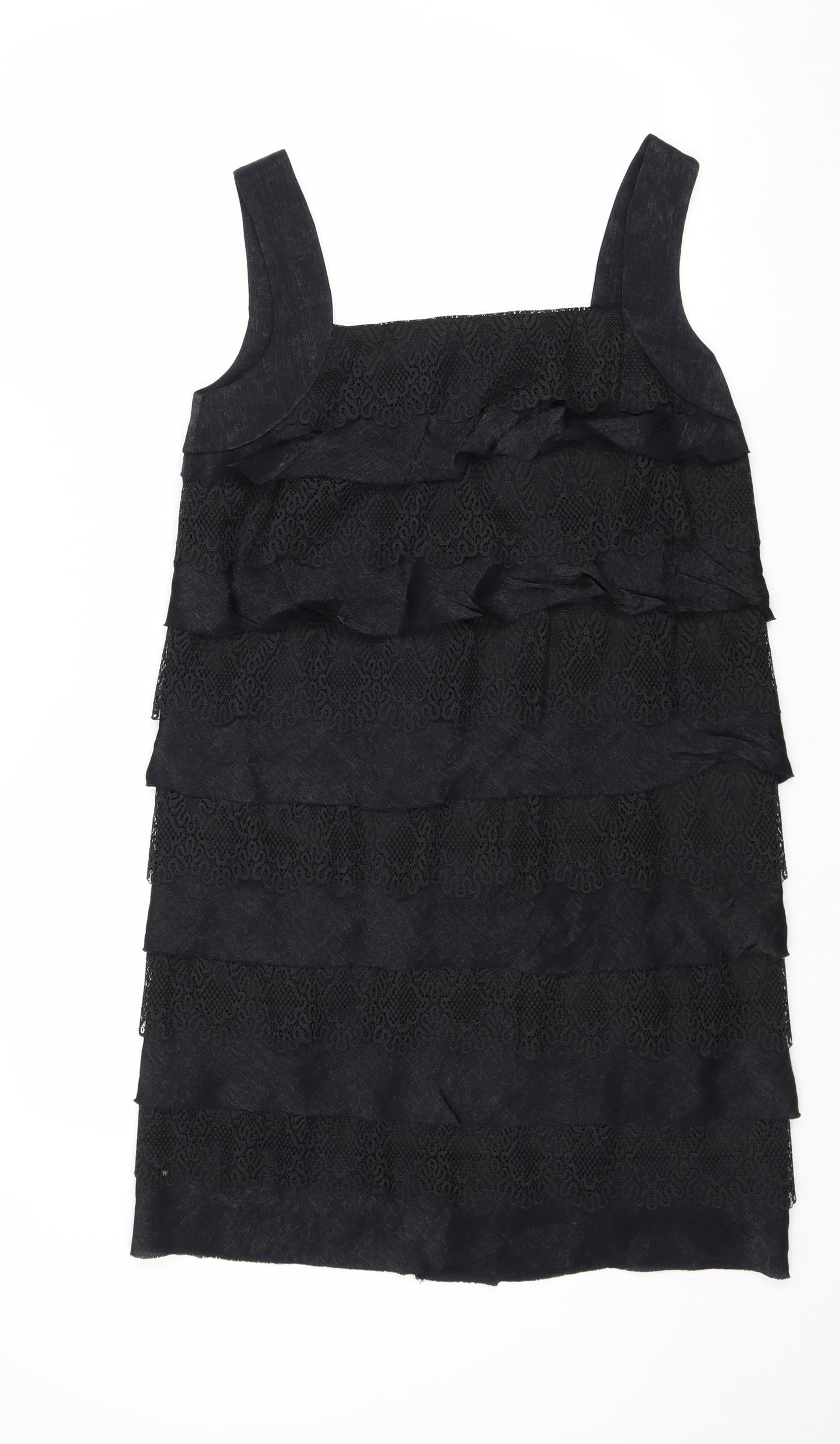 London Times Womens Black Viscose Pinafore/Dungaree Dress Size 8 Square Neck Zip