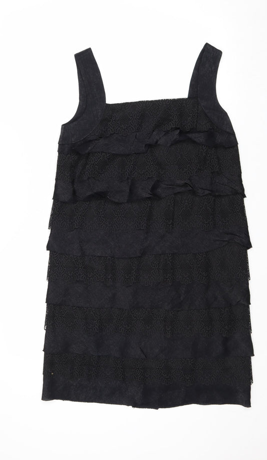 London Times Womens Black Viscose Pinafore/Dungaree Dress Size 8 Square Neck Zip