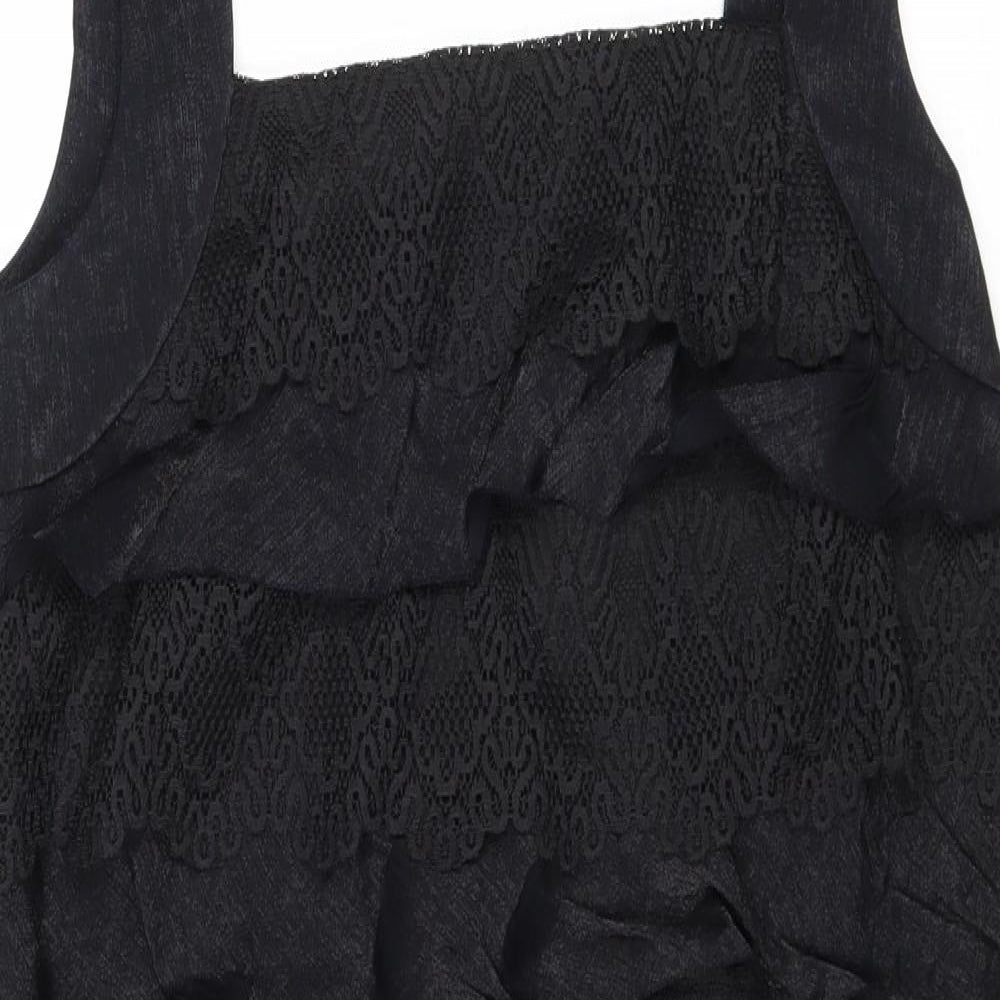 London Times Womens Black Viscose Pinafore/Dungaree Dress Size 8 Square Neck Zip