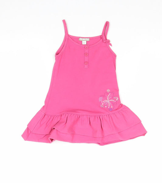 Orchestra Girls Pink Cotton A-Line Size 4 Years Round Neck Pullover - Flower Detail