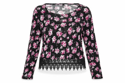 Divided by H&M Womens Black Scoop Neck Floral Viscose Pullover Jumper Size S