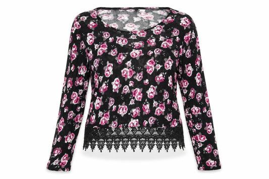 Divided by H&M Womens Black Scoop Neck Floral Viscose Pullover Jumper Size S