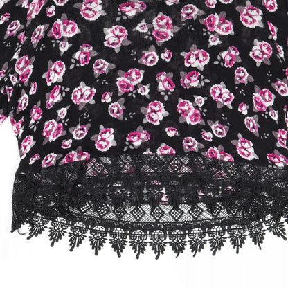 Divided by H&M Womens Black Scoop Neck Floral Viscose Pullover Jumper Size S