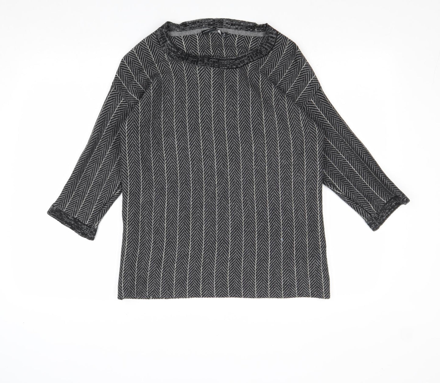 Atmosphere Womens Grey Boat Neck Striped Acrylic Pullover Jumper Size 6
