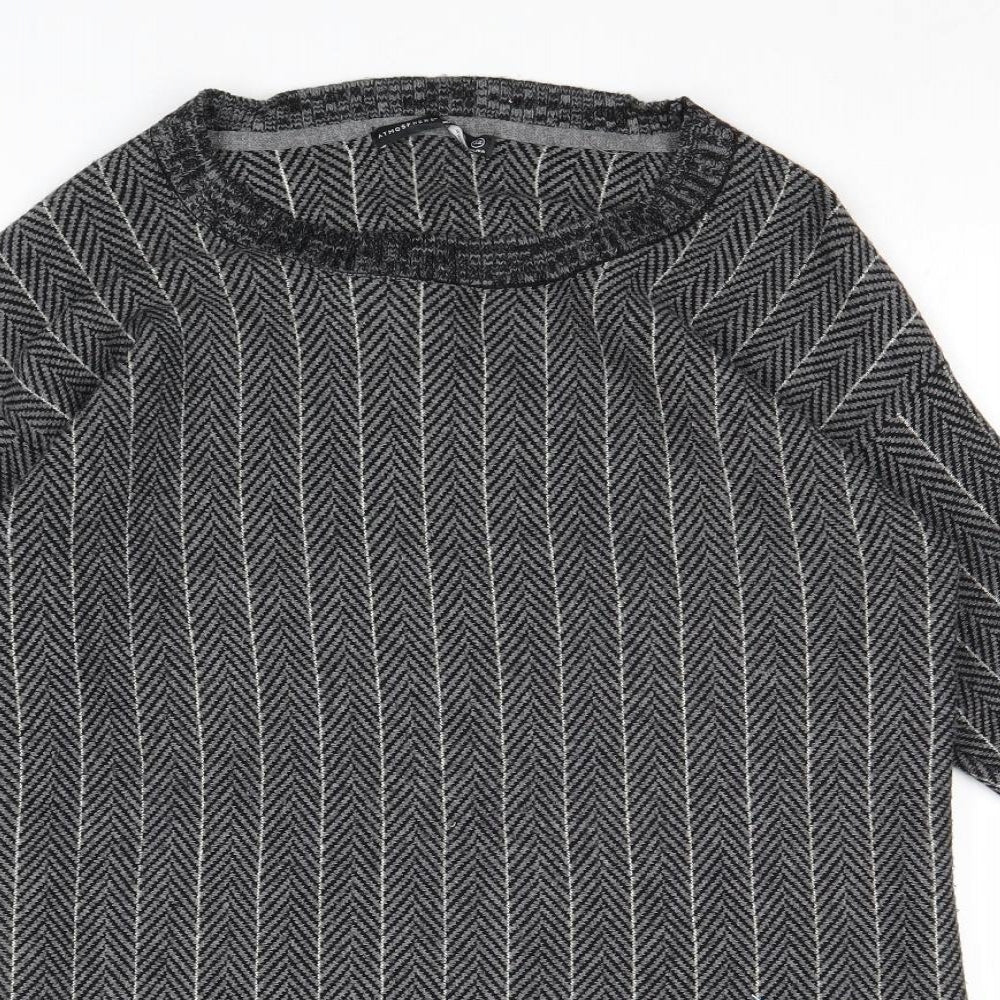 Atmosphere Womens Grey Boat Neck Striped Acrylic Pullover Jumper Size 6