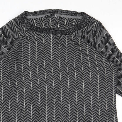 Atmosphere Womens Grey Boat Neck Striped Acrylic Pullover Jumper Size 6