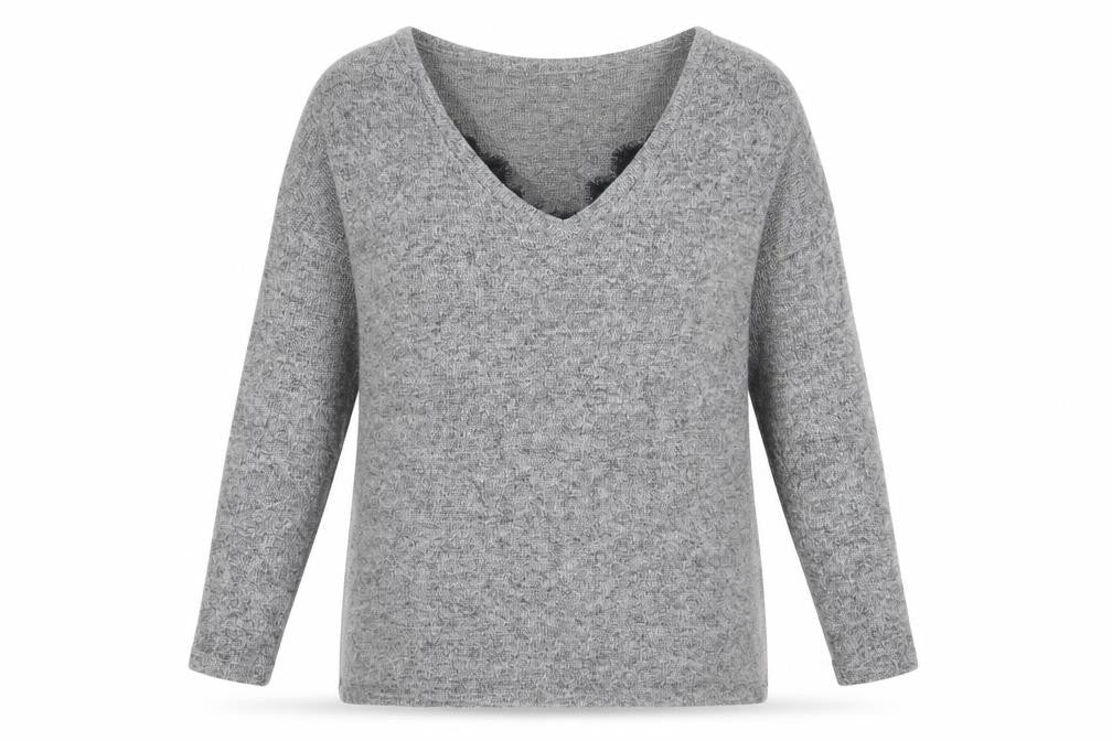 River Island Womens Grey V-Neck Polyester Pullover Jumper Size 14 - Lace Detail