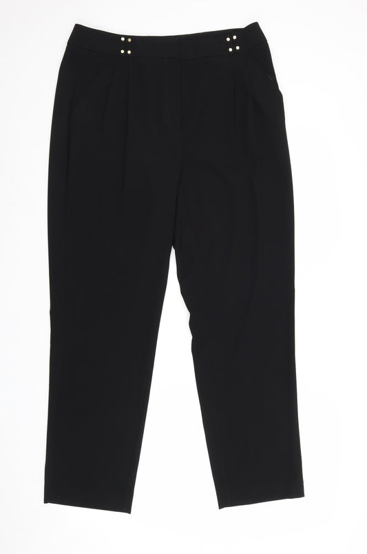 Marks and Spencer Womens Black Polyester Trousers Size M Regular Zip