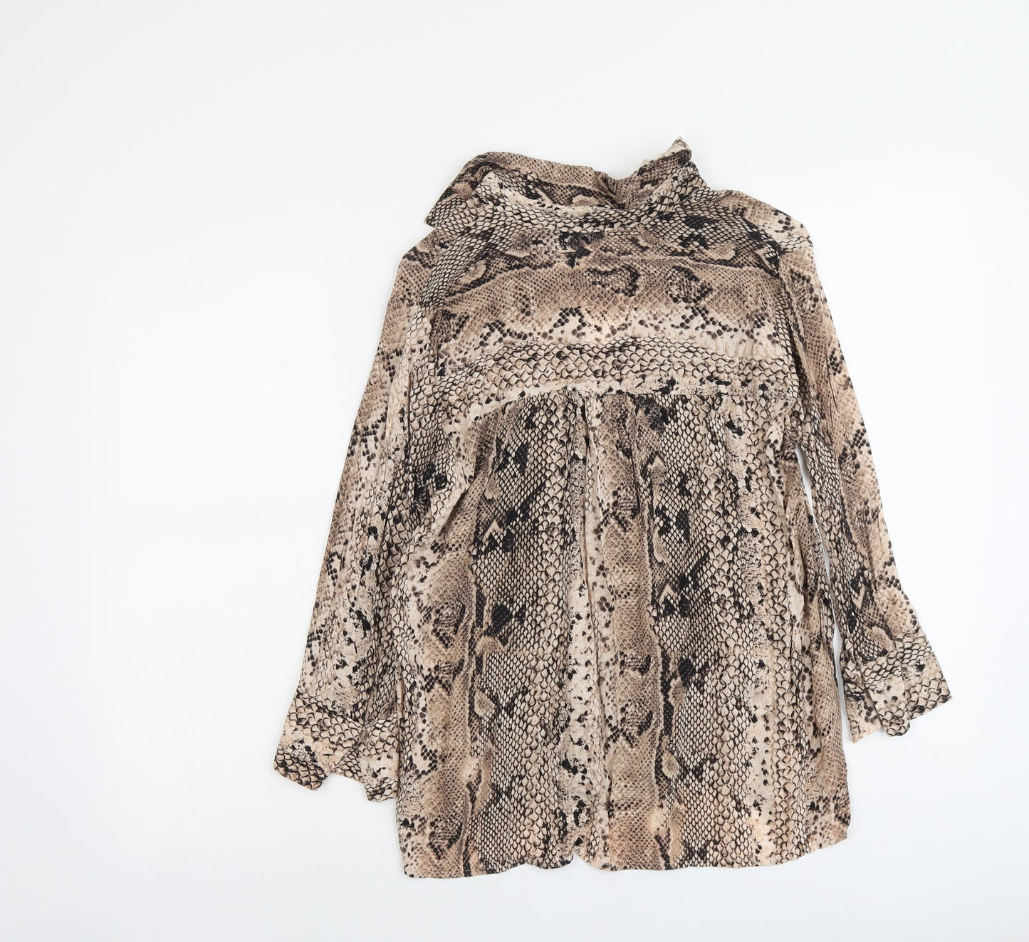 Stradivarius Womens Beige Animal Print Viscose Basic Button-Up Size M Collared - Snake Skin Print