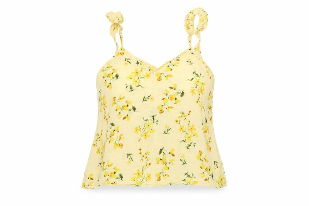 F&F Womens Yellow Floral Viscose Basic Tank Size 8 V-Neck