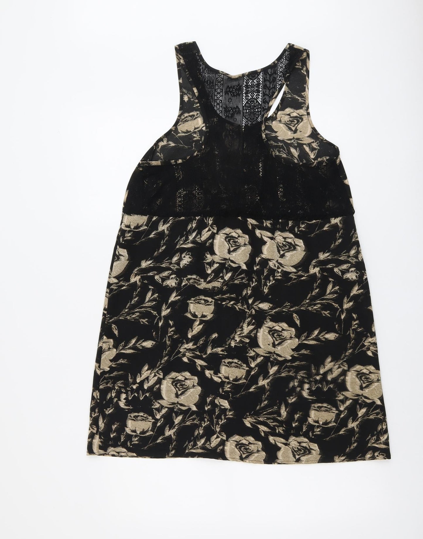 Kimchi Blue Womens Black Floral Polyester A-Line Size M Round Neck Zip - Lace Details