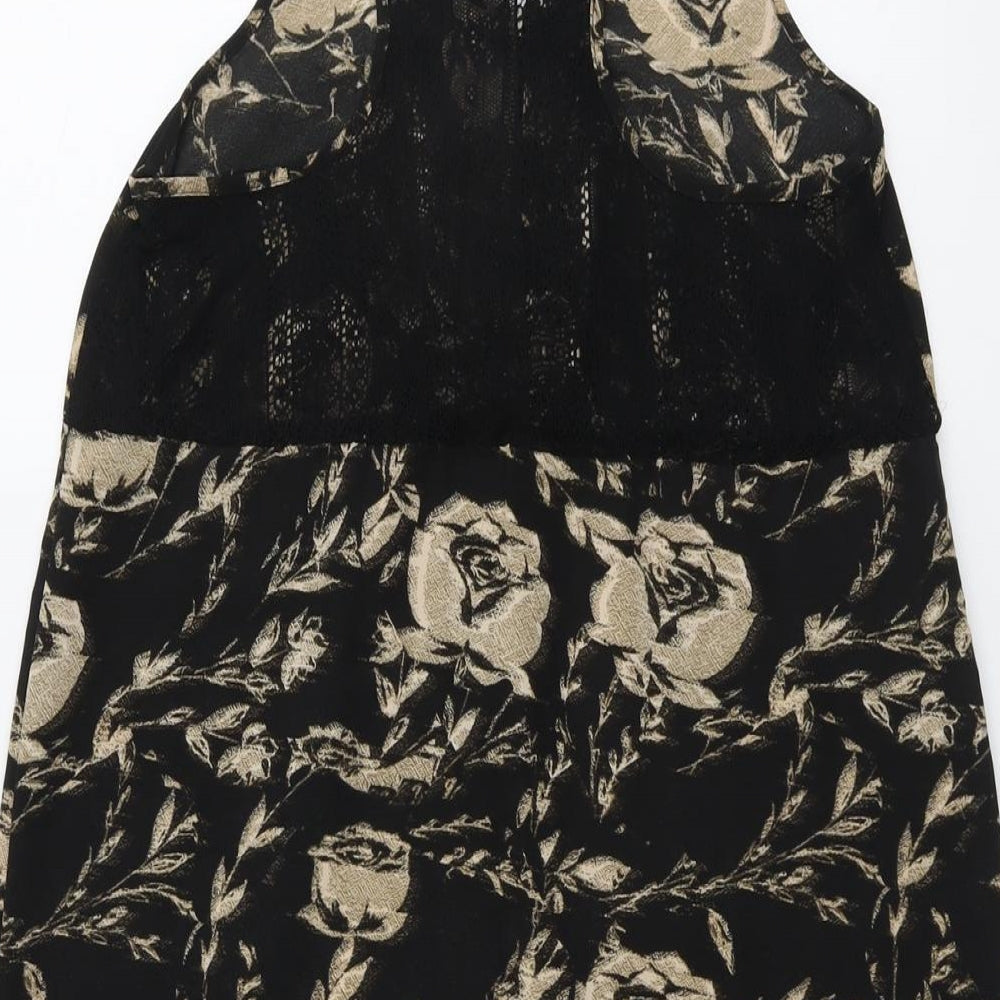 Kimchi Blue Womens Black Floral Polyester A-Line Size M Round Neck Zip - Lace Details