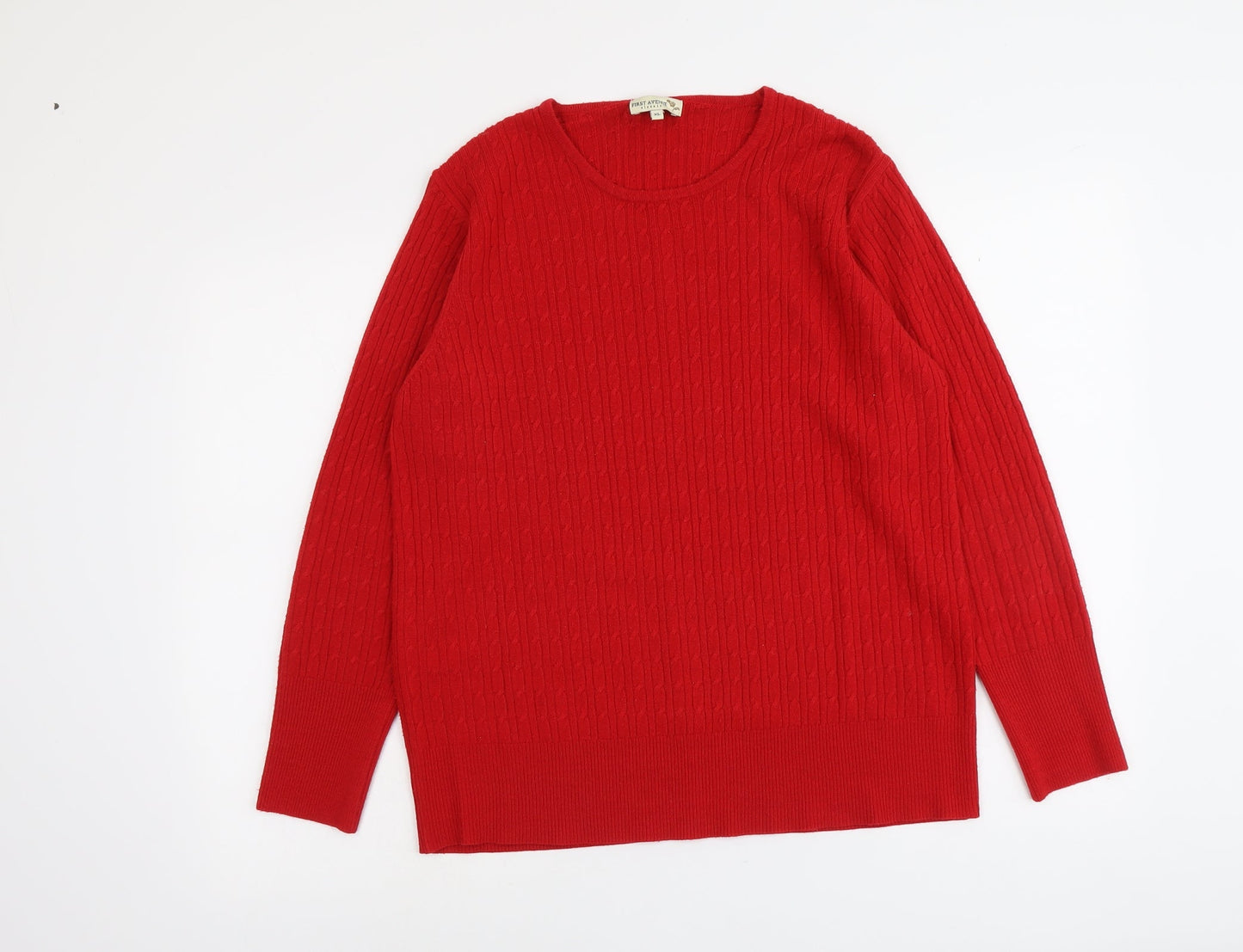 First Avenue Womens Red Round Neck Acrylic Pullover Jumper Size XL