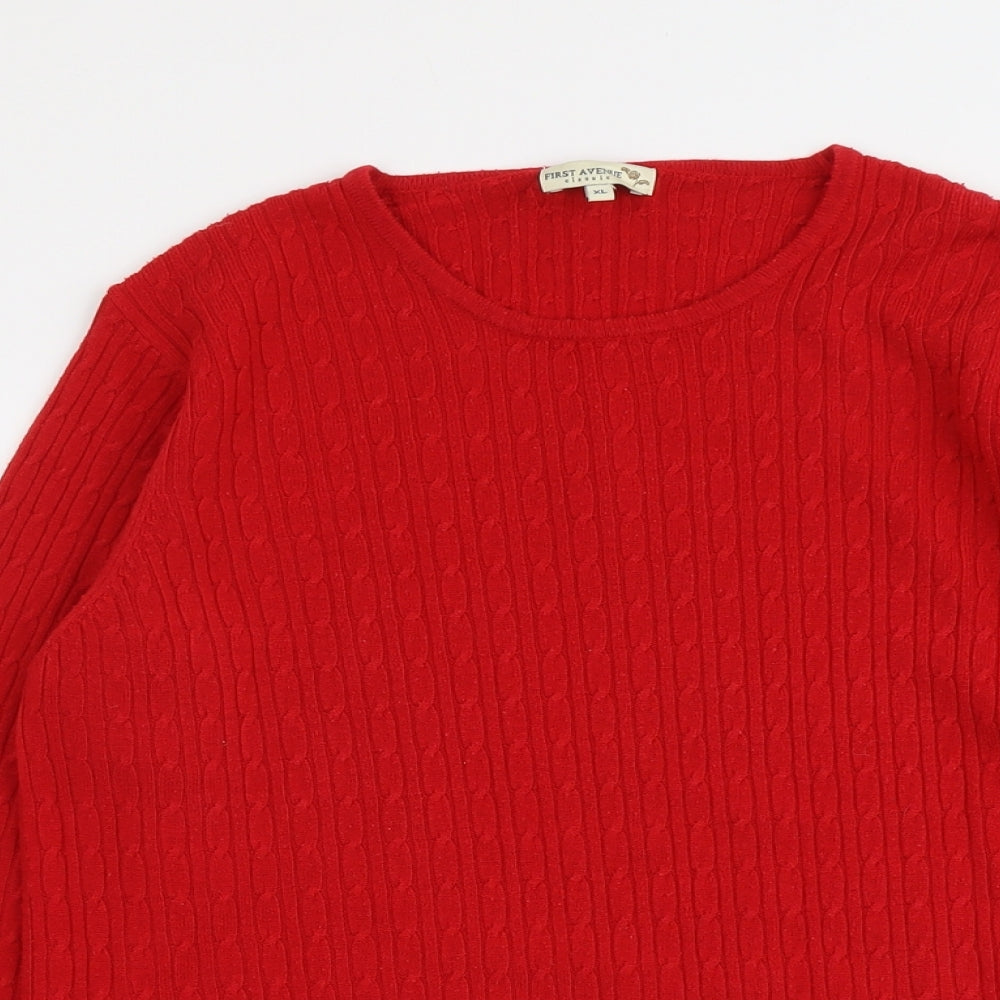 First Avenue Womens Red Round Neck Acrylic Pullover Jumper Size XL