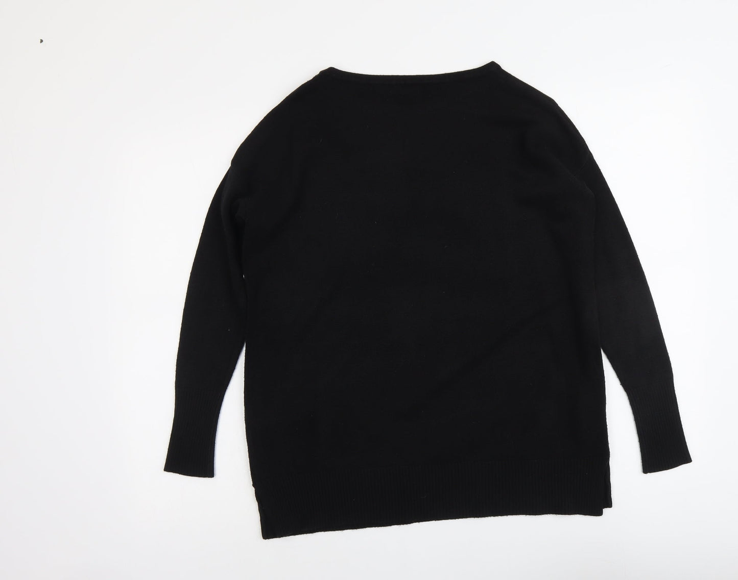 M&Co Womens Black Round Neck Acrylic Pullover Jumper Size 10