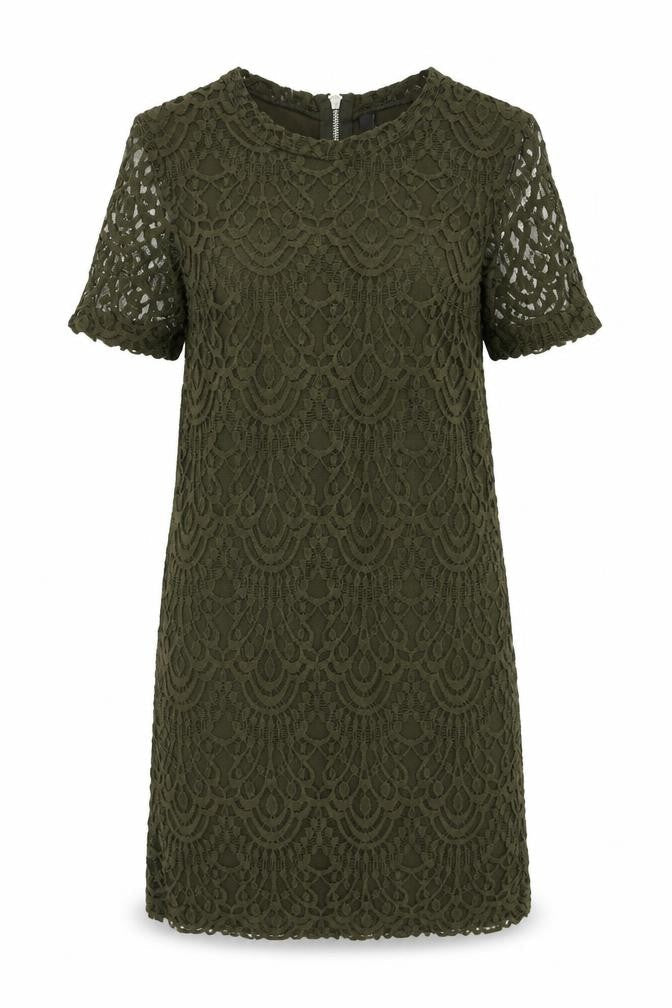 H&M Womens Green Geometric Cotton Shift Size 8 Round Neck Zip