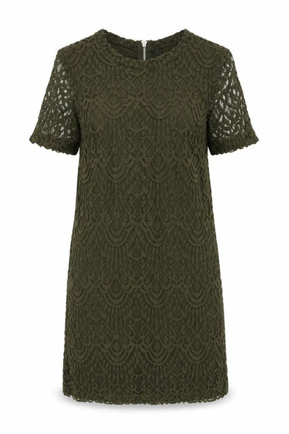 H&M Womens Green Geometric Cotton Shift Size 8 Round Neck Zip