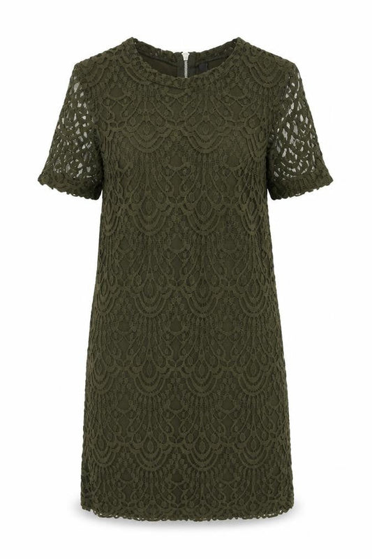 H&M Womens Green Geometric Cotton Shift Size 8 Round Neck Zip